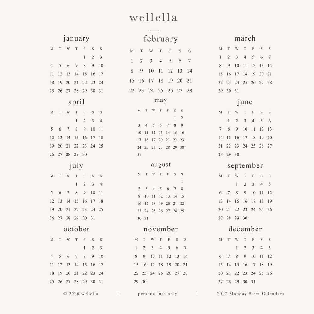 2027 Mini Calendars (Monday start)