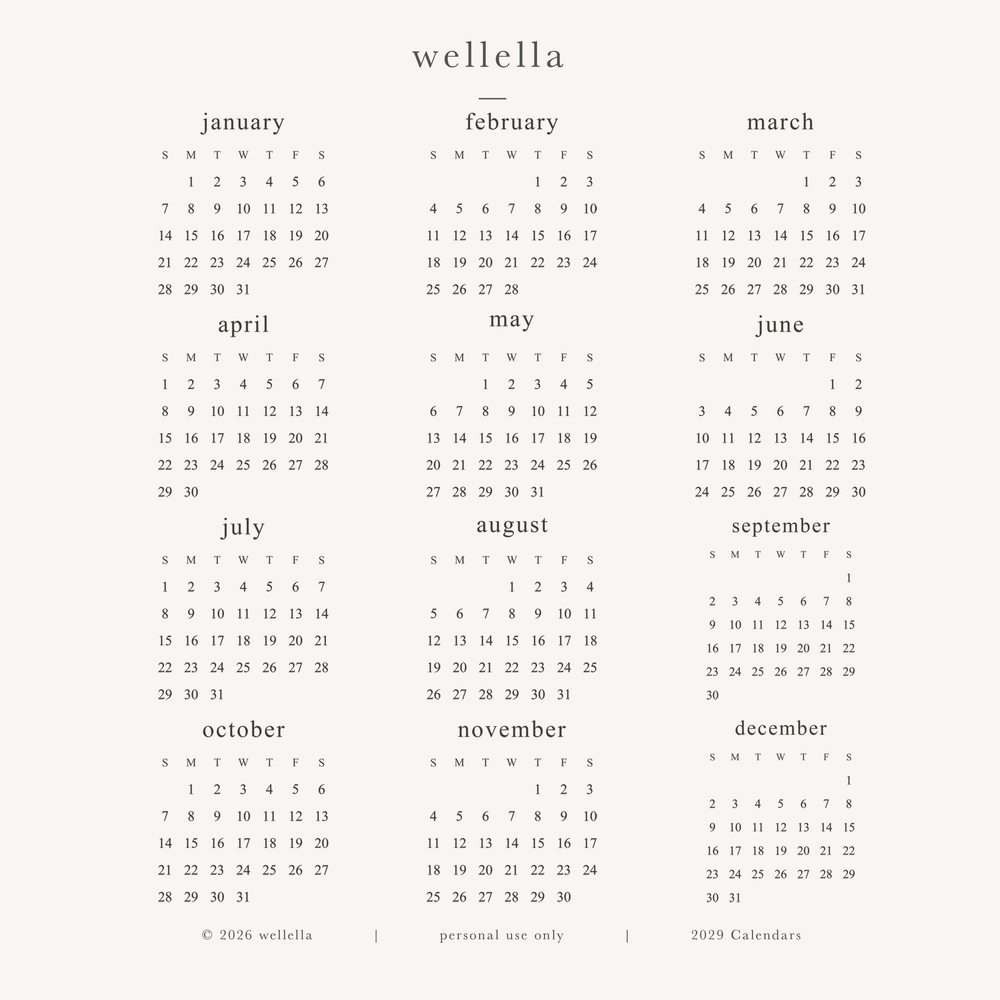 2029 Mini Calendars (Sunday start)