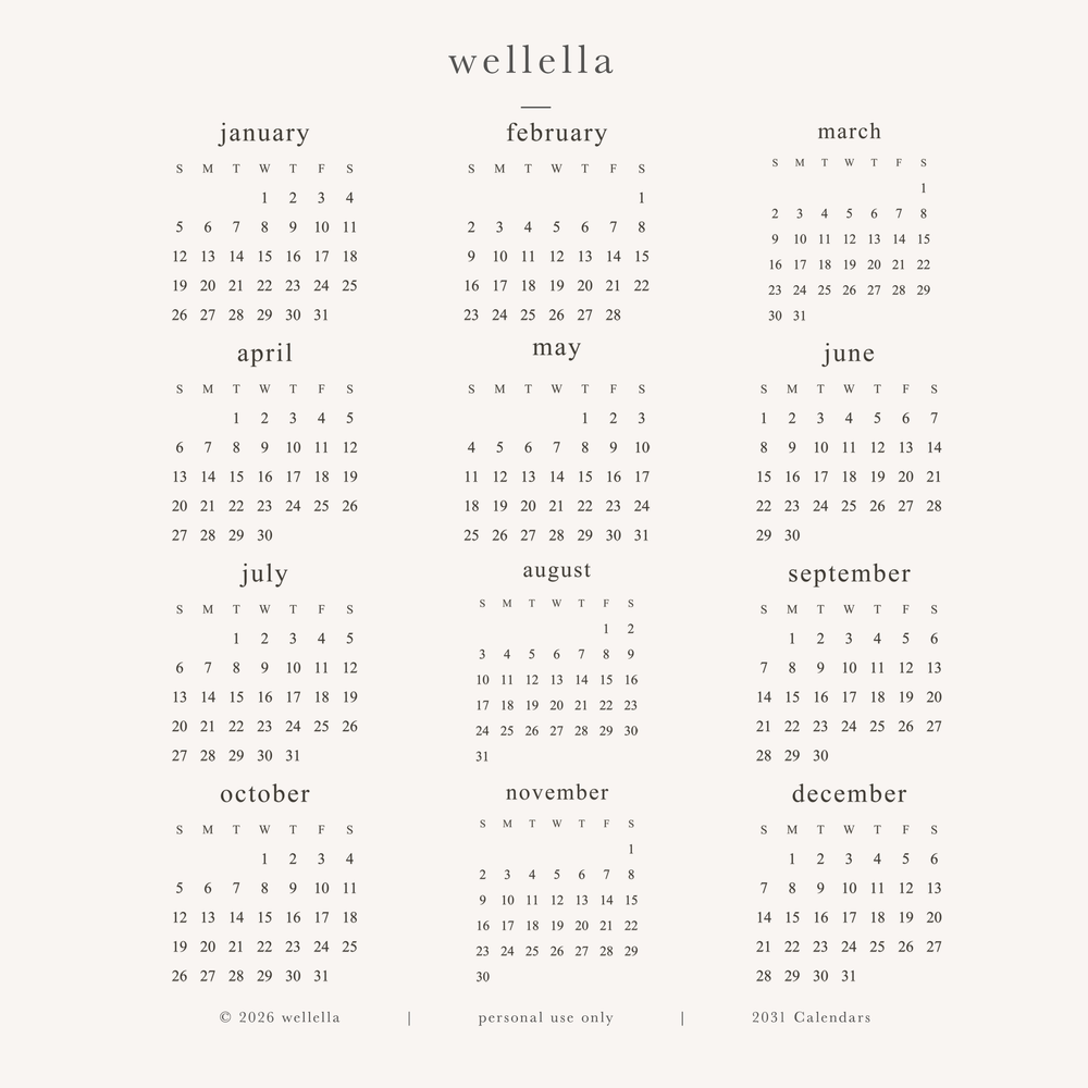 2031 Mini Calendars (Sunday start)