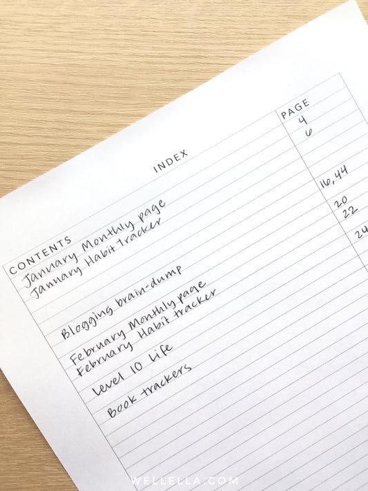 Bullet Journal Index Printable