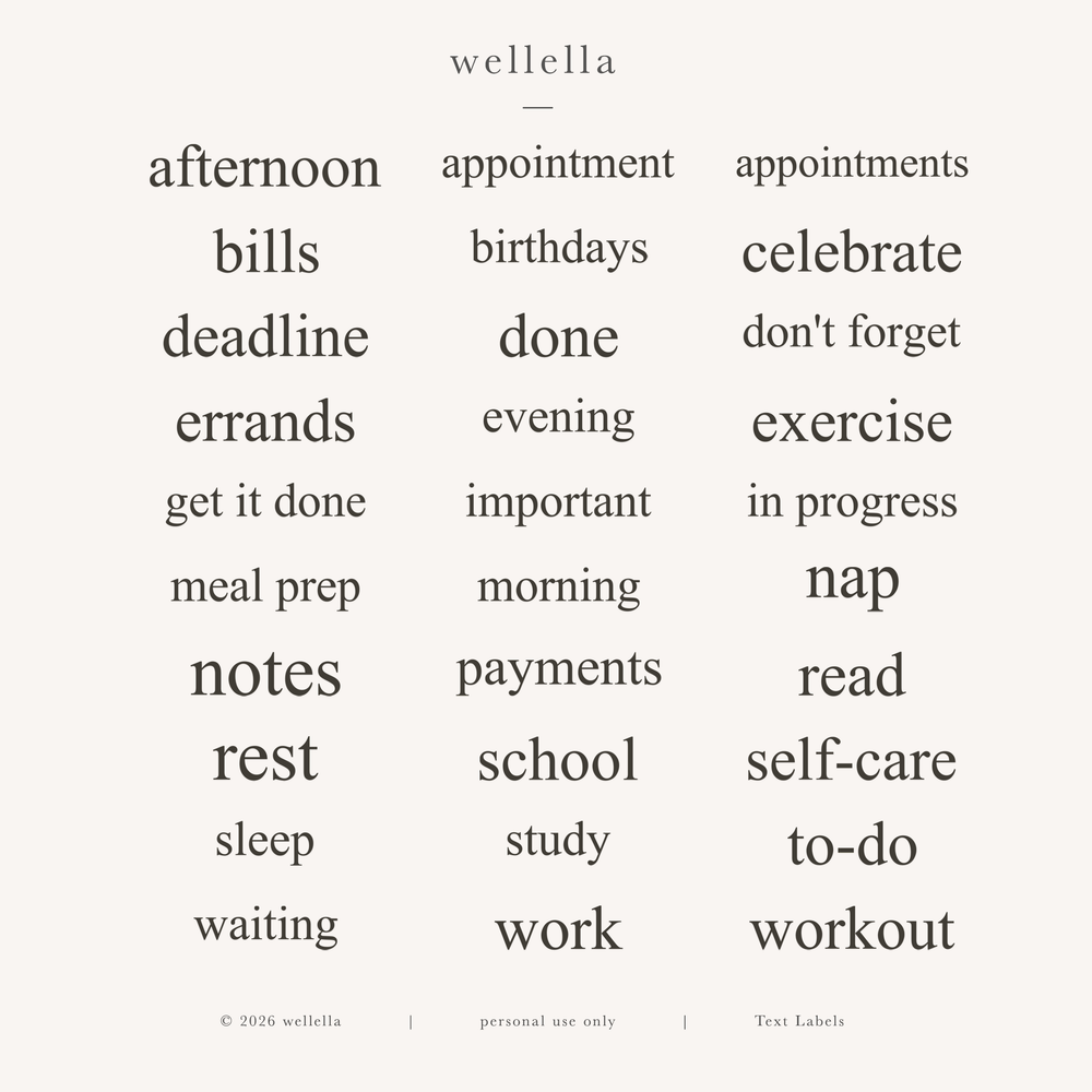 Planner Text Labels