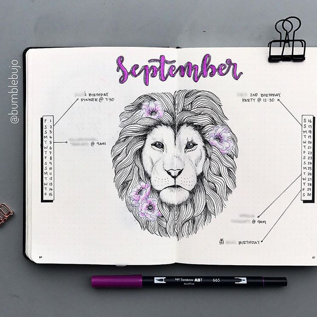 September bullet journal weekly spread lion