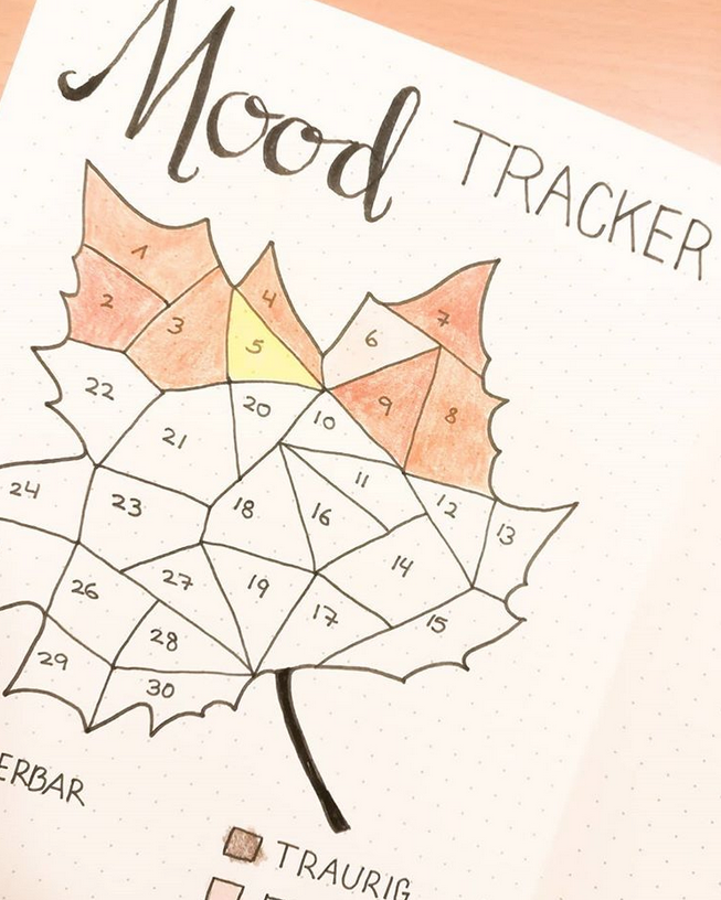 September bullet journal mood tracker leaf