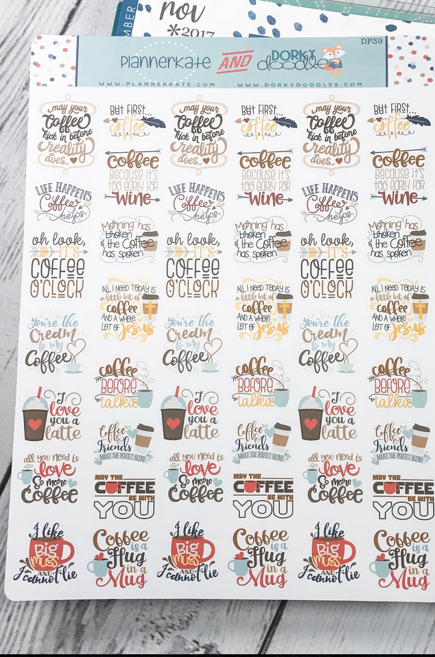 Cute coffee planner stickers from plannerkate on Etsy