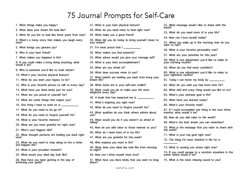 Download Printable Self-Care Journal Prompts PDF